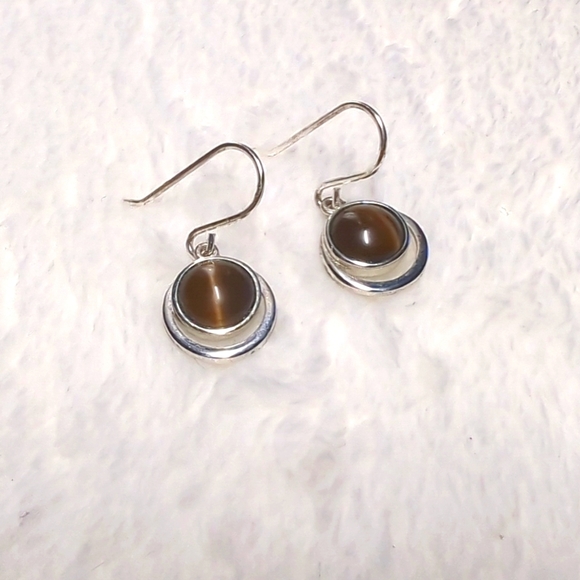Vintage Sterling Silver and Tigers Eye Peite Pierced Earrings - Picture 7 of 7